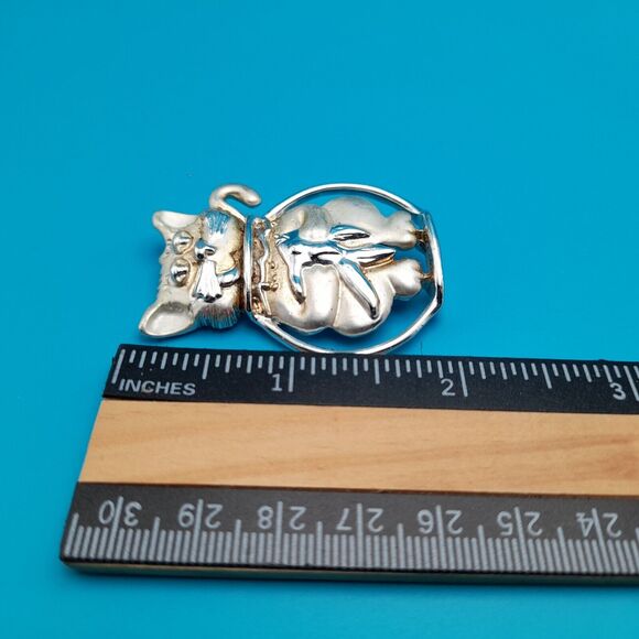 AJC Kitty Cat Fish Bowl Silver Tone Pin Brooch Vintage Signed - Picture 7 of 11